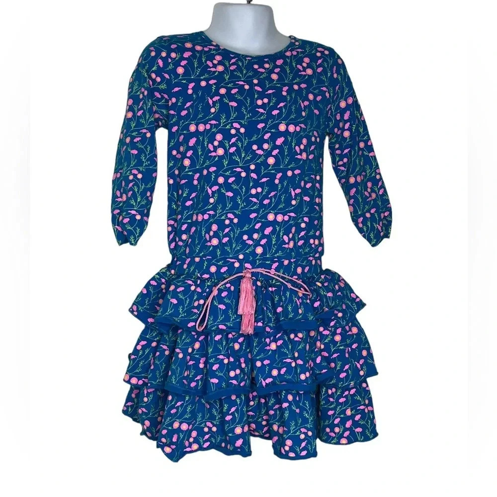 Sophie Catalou girls blue pink tiered floral dress sz 5